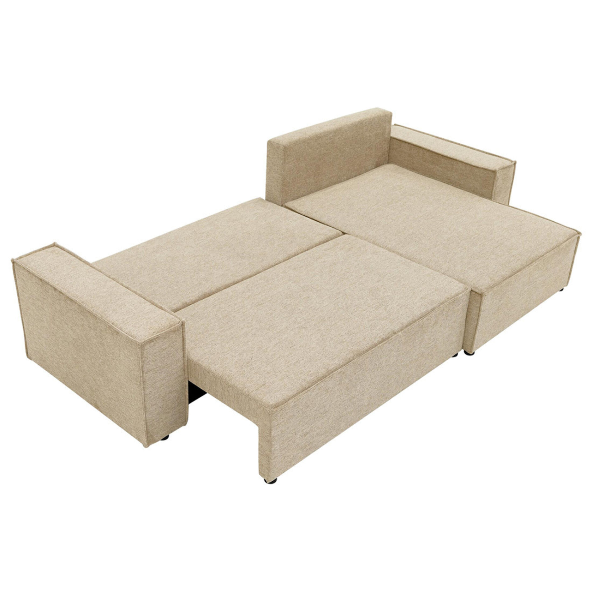 Cezanne - Canapé d'angle réversible 5 places convertible avec coffre en tissu texturé - Beige