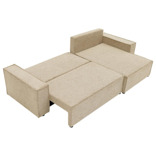 Cezanne - Canapé d'angle réversible 5 places convertible avec coffre en tissu texturé - Beige