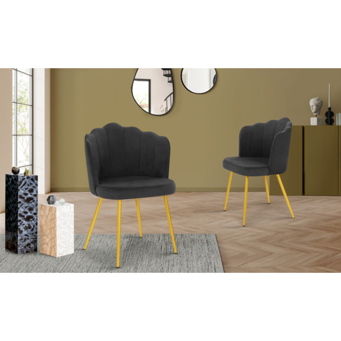 Chaises Arielle pieds dorés - Velours gris