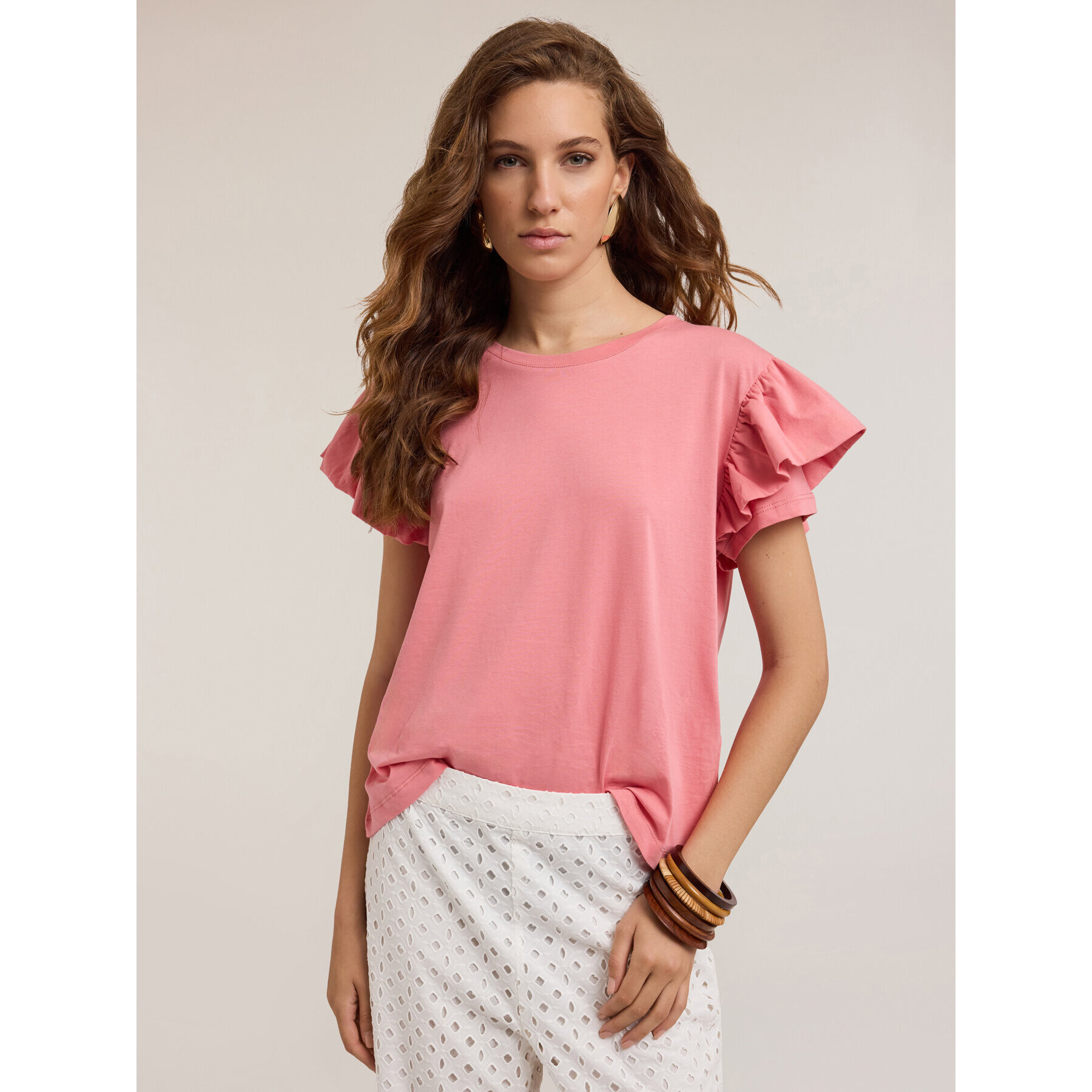 Motivi - T-shirt con maniche a volant - Rosa