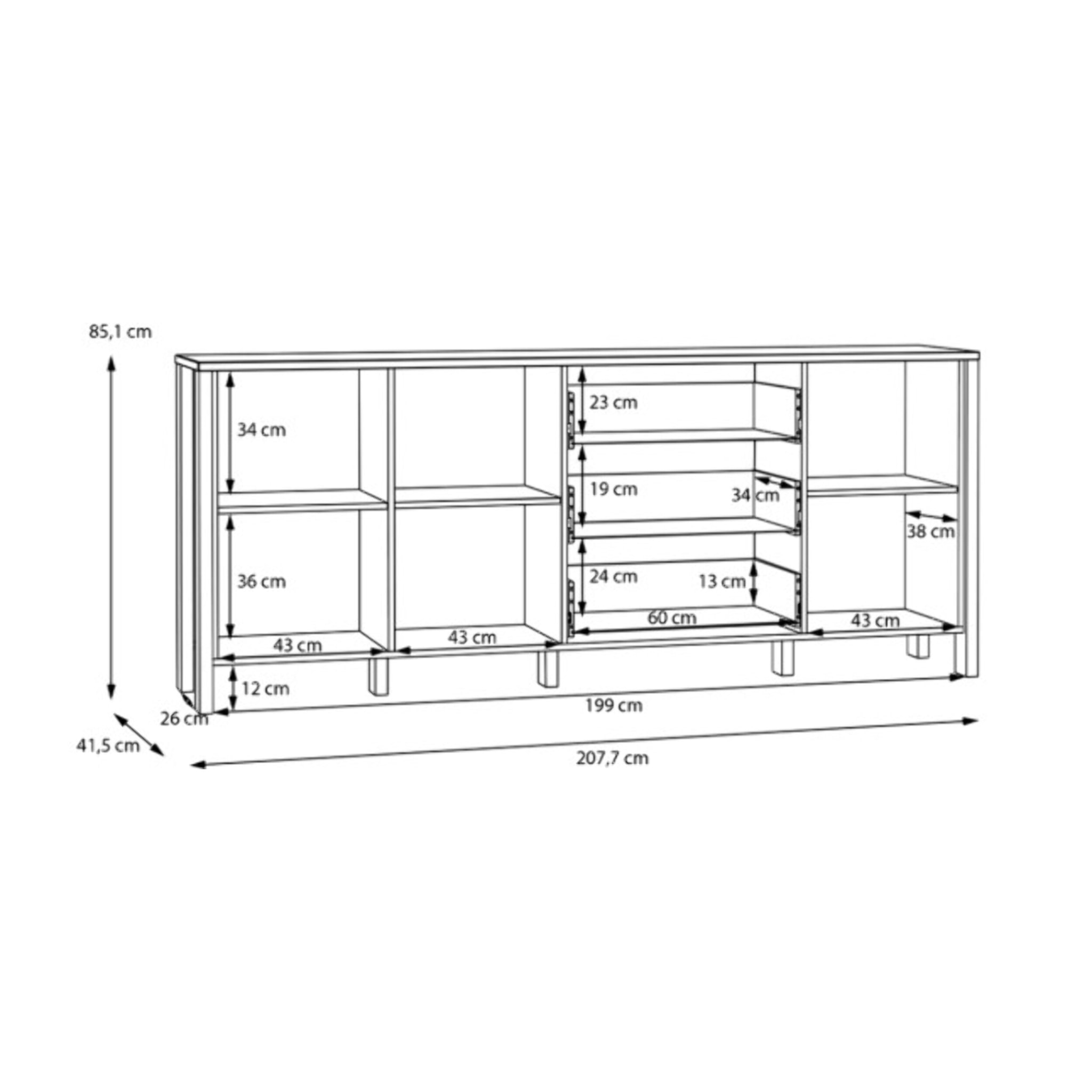 Buffet L208 cm 3 tiroirs 3 portes décor chêne et gris clair - BOLERO