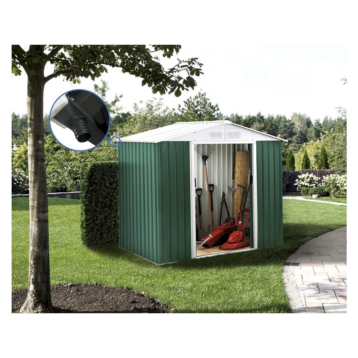 Abri de jardin métal - "Rosas " -  2,71 m² avec gouttière - Vert