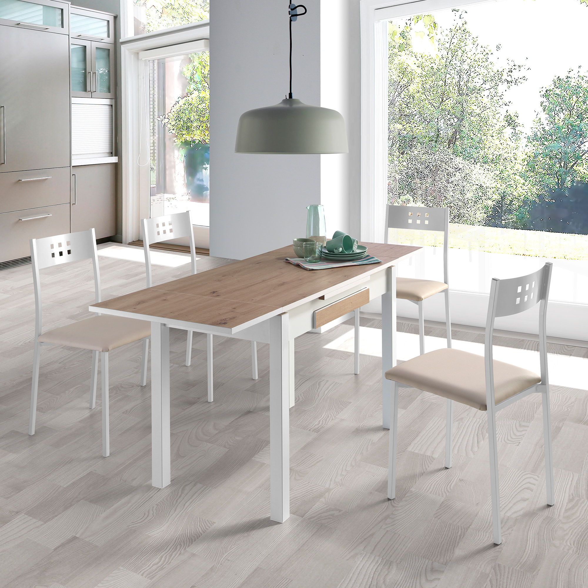 Mesa extensible – Blanco y roble Amazonas