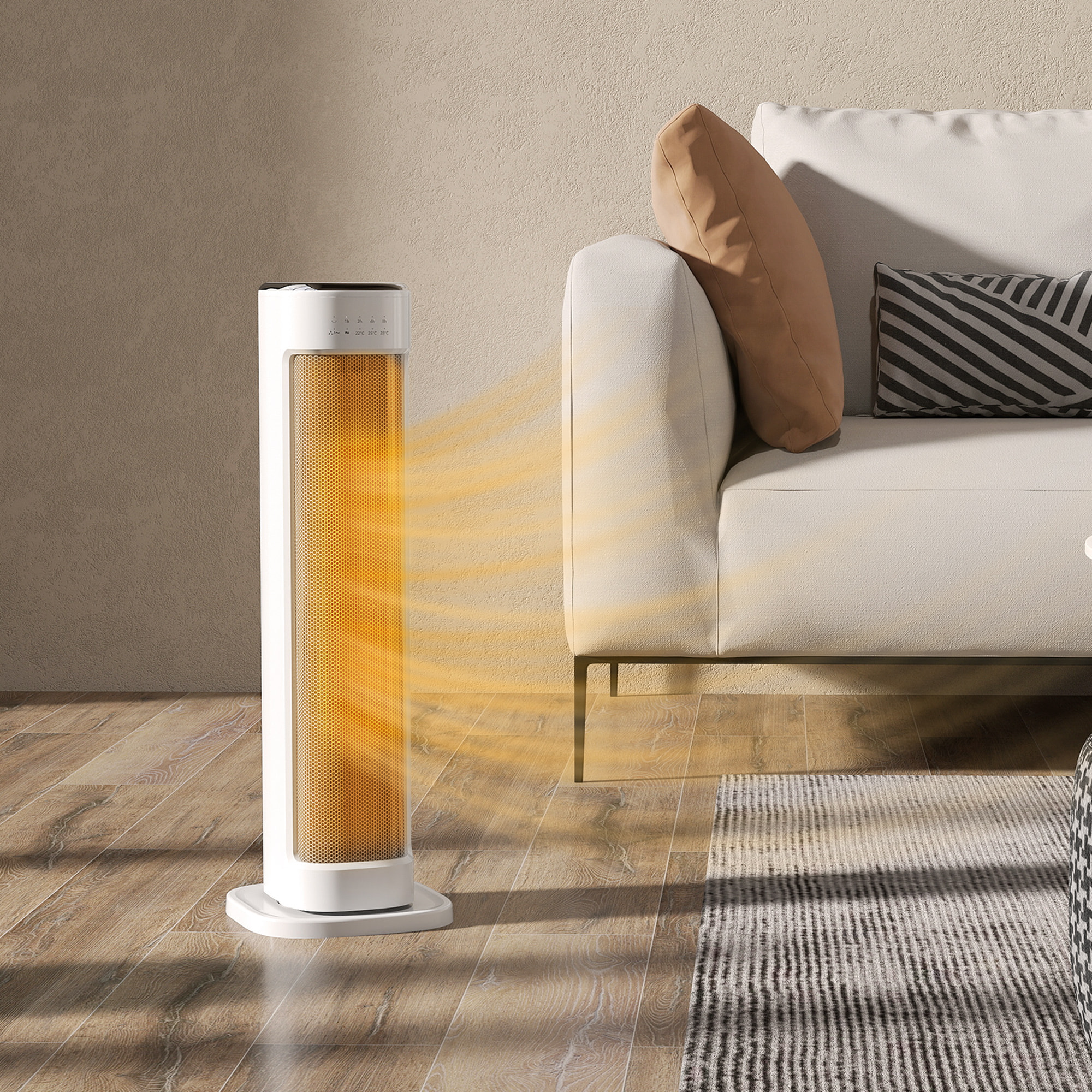 Chauffage d'appoint céramique PTC - radiateur électrique soufflant oscillant 1200-2000W timer télécommande - blanc