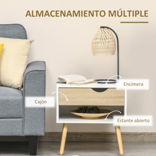 Set de 2 Mesitas de Noche Mesa Auxiliar con 1 Cajón y Estante 50x39x51 cm Blanco
