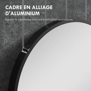 Miroir mural ovale dim. 60L x 90H cm cadre arrondi montage vertical/horizontal alu. noir