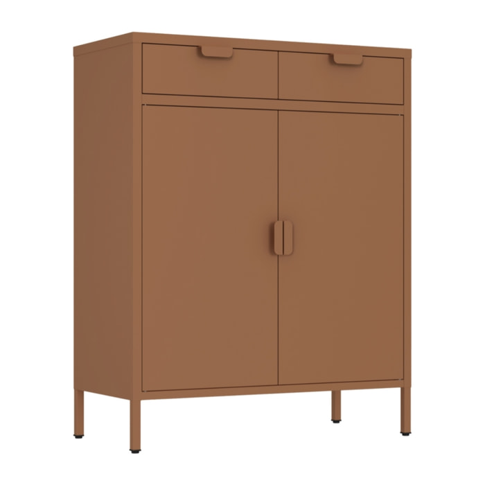 Credenza metallo 2 ante e 2 cassetti 80x38x110cm mattone - Pop