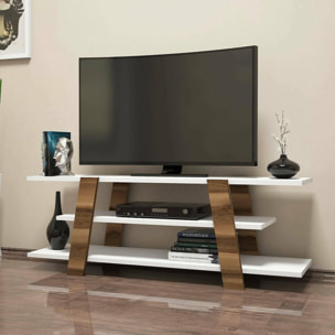 Mobile porta TV Doukhadd, Credenza da soggiorno, Armadio basso per TV, Base parete attrezzata, 120x34h42 cm, Noce e Bianco