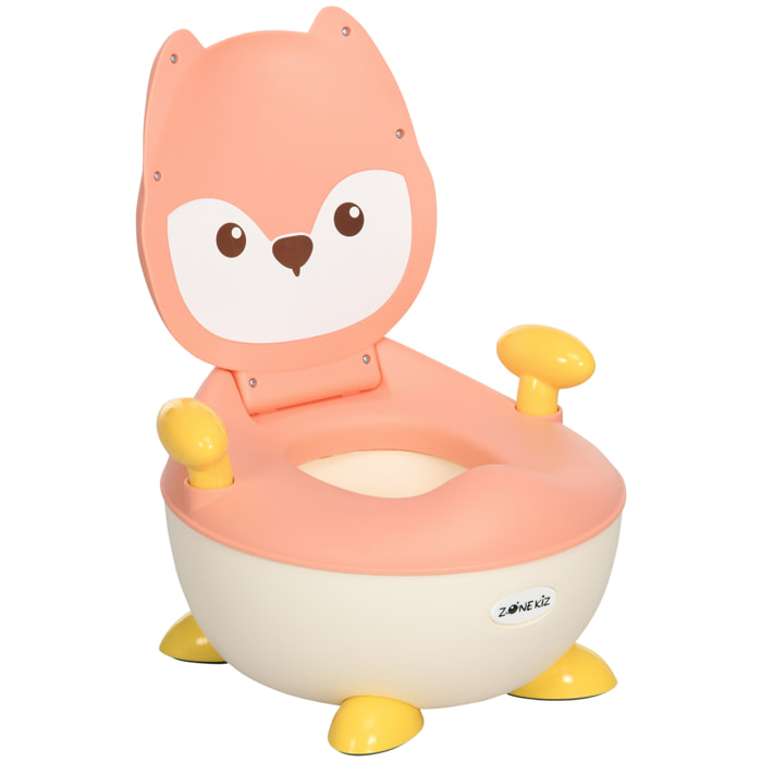 Orinal Infantil WC Aprendizaje Orinal para Bebé de 6-36 Meses en Forma de Zorro con Tapa Prueba de Salpicaduras Asas Estructura Antideslizante 34,5x35x23 cm Rosa