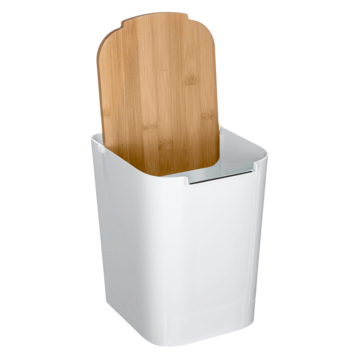 Papelera con tapa de bambú baltik 5l blanca