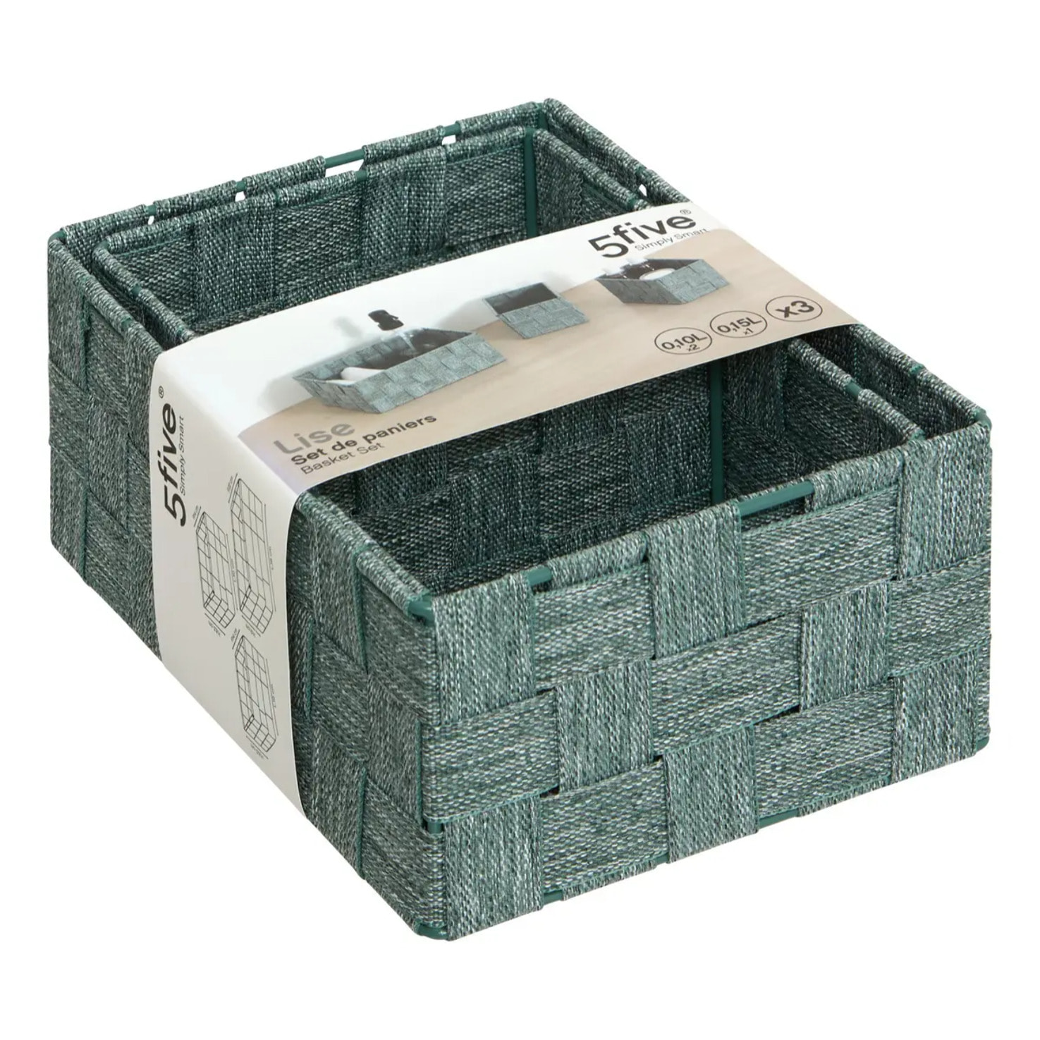 Lot de 3 paniers Lise vert