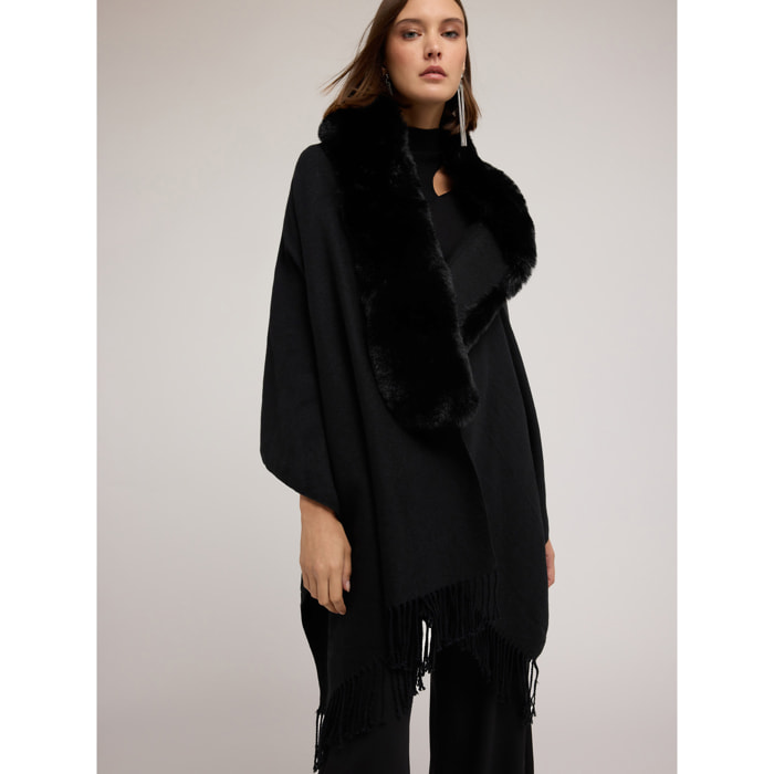 Motivi - Poncho de paño con flecos - Negro