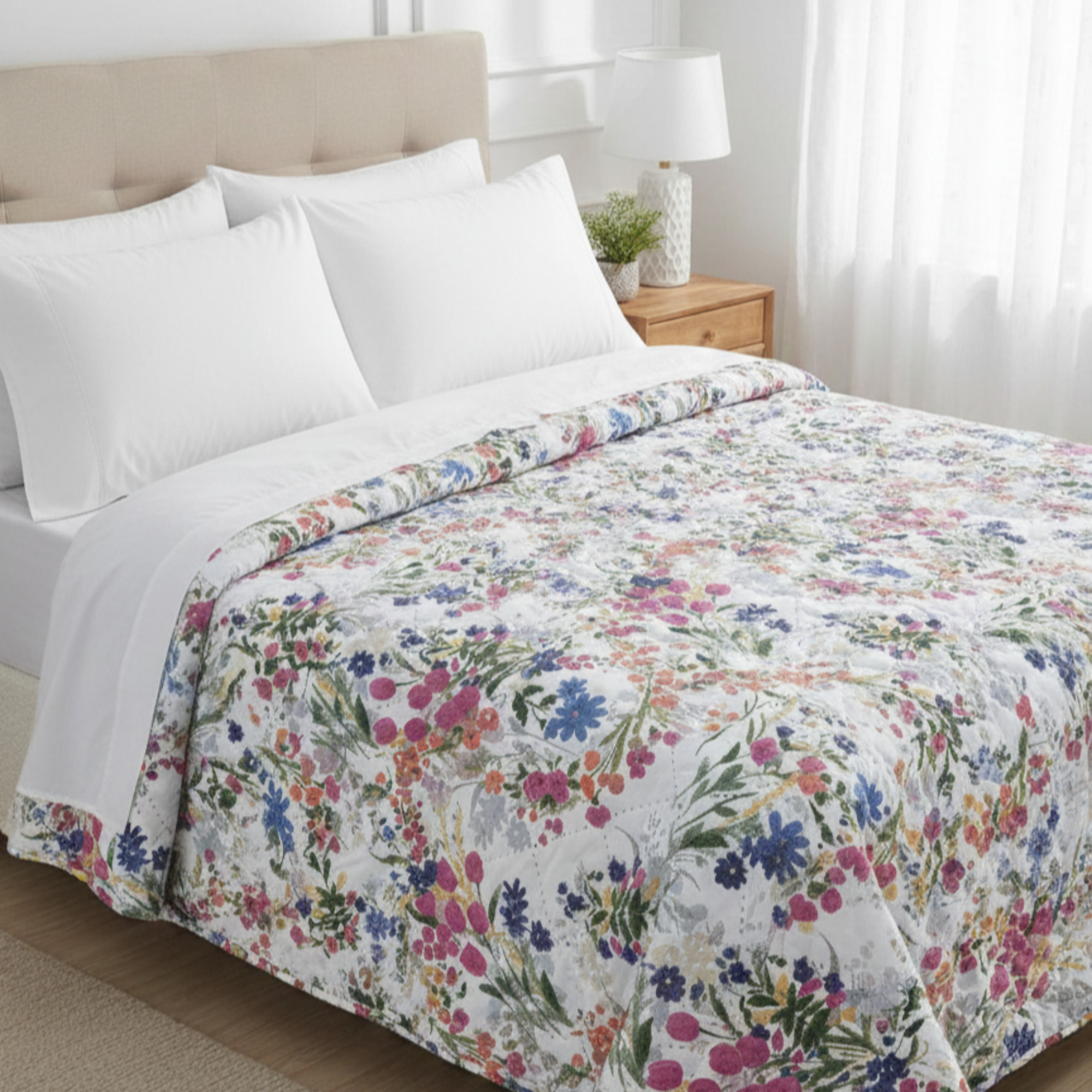 Trapuntino Matrimoniale 250x250 cm con Stampa Fiore