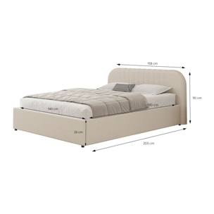 Lit avec coffre de rangement 140x190cm en velours beige MASON