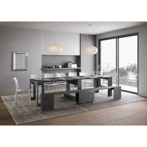 Consolle allungabile 90x42/302 cm Evolve Antracite Spatolato allunghe interne con panca inferiore