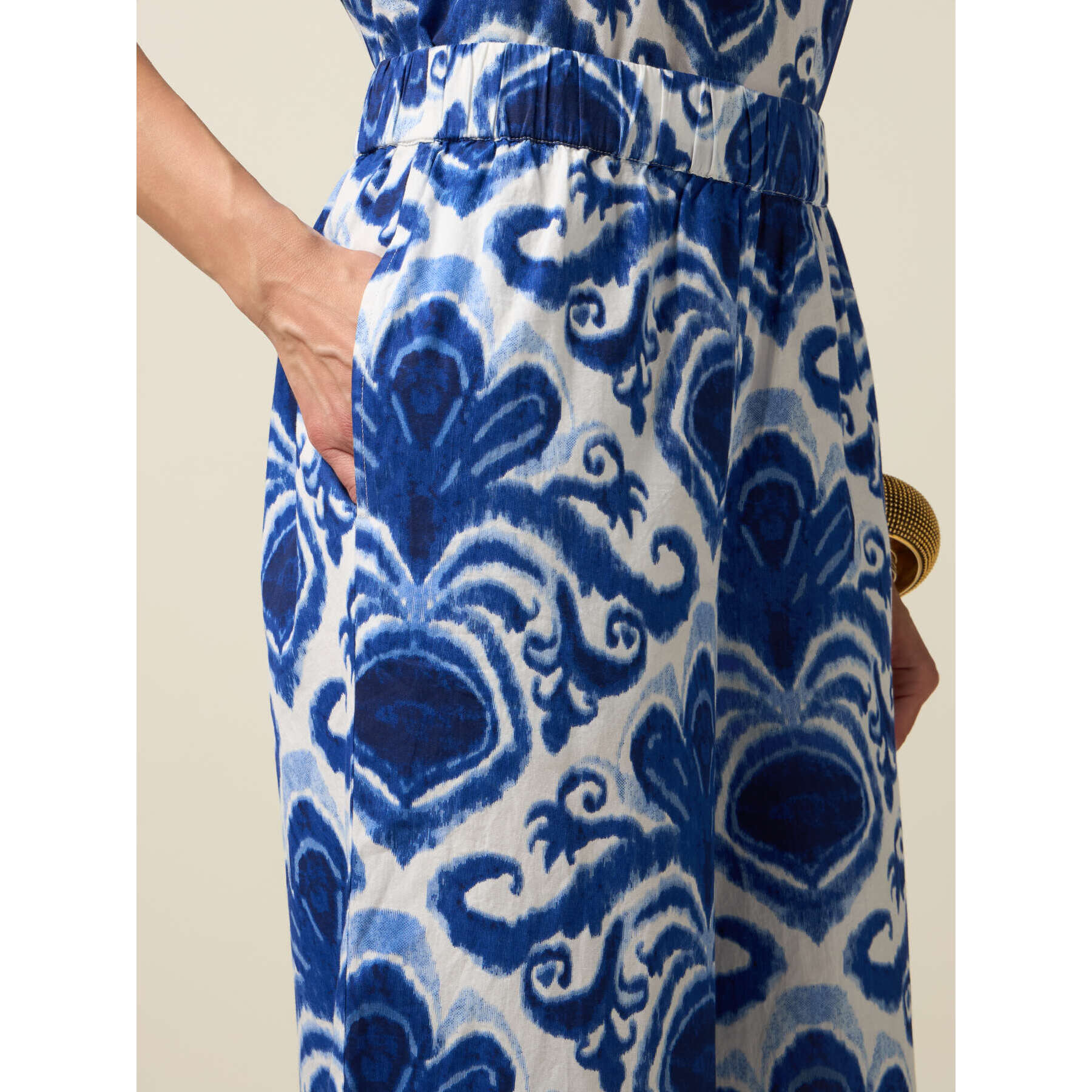 Oltre - Pantaloni palazzo in cotone fantasia - Blu