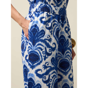 Oltre - Pantaloni palazzo in cotone fantasia - Blu