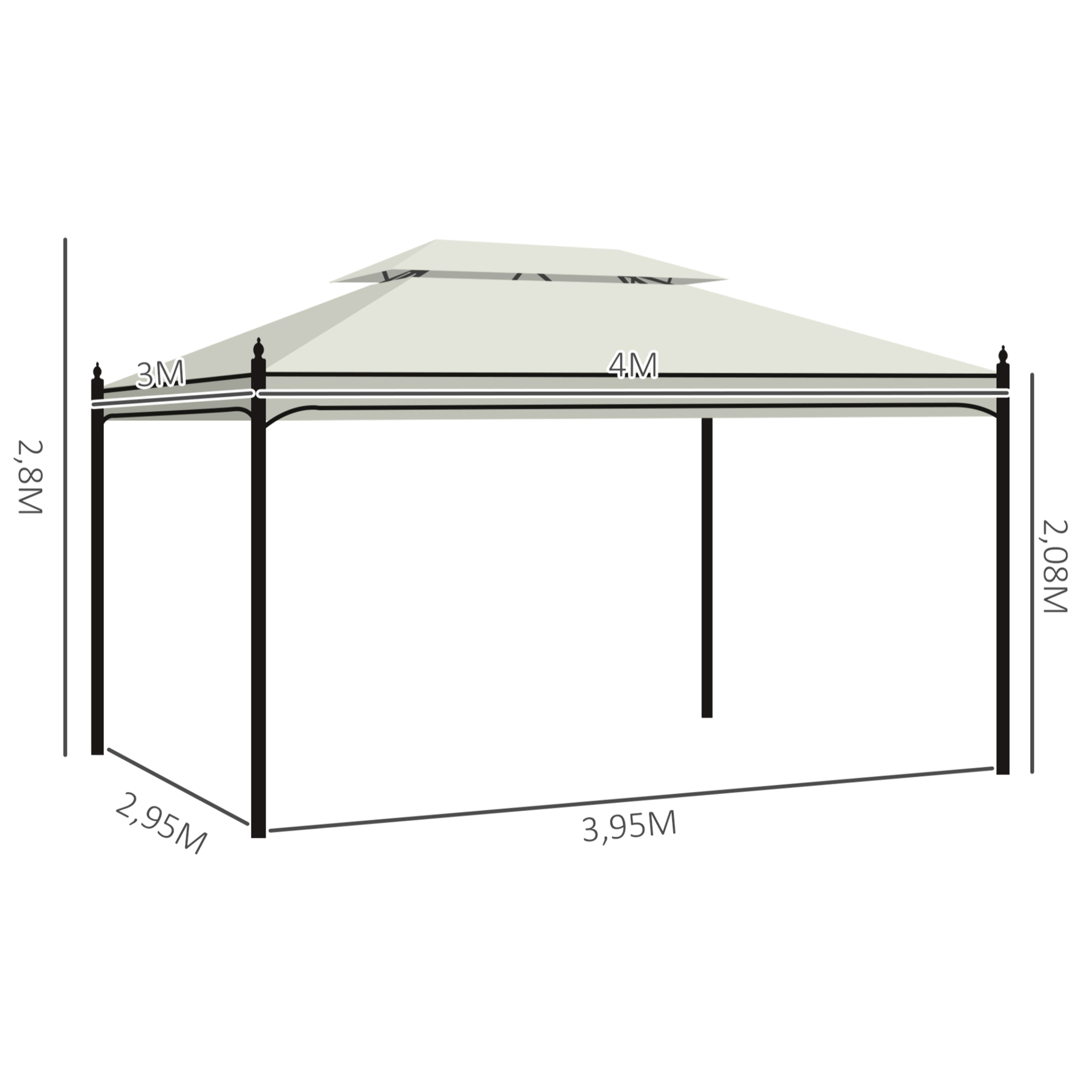 Pérgola Cenador de Jardín de Acero y Poliéster 3x4m Blanco