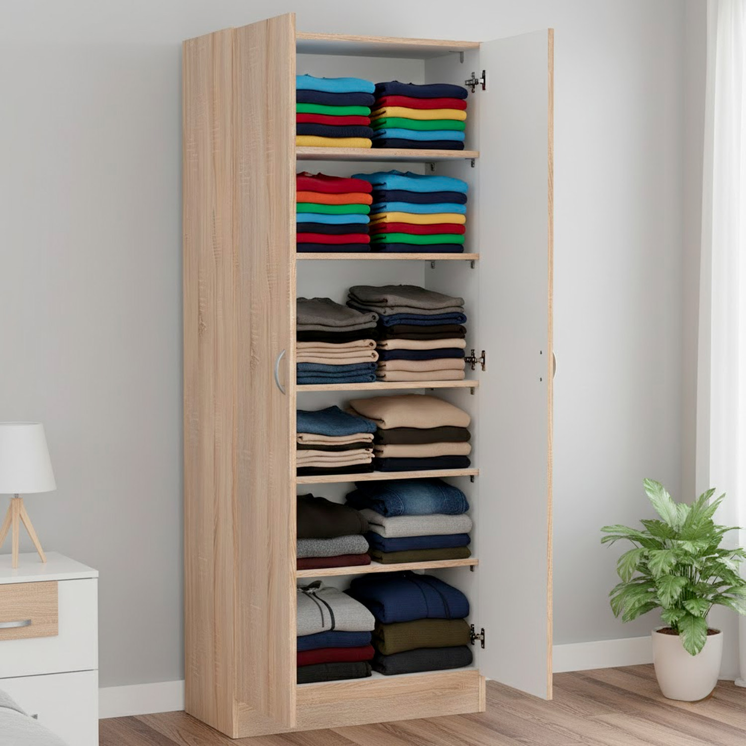 Scarpiera Armadio Salvaspazio Con 2 Ante E 5 Ripiani Regolabili Mobile Multiuso Design Moderno Per Ingresso Camera e Living 69.2x34.6x170.4 Cm Rovere