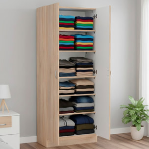 Scarpiera Armadio Salvaspazio Con 2 Ante E 5 Ripiani Regolabili Mobile Multiuso Design Moderno Per Ingresso Camera e Living 69.2x34.6x170.4 Cm Rovere