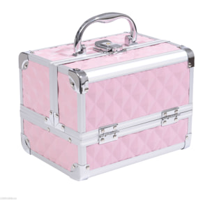 Mallette à maquillage - coffre à cosmétiques - rangement produits de beauté - poignée serrure alu. plastique rose