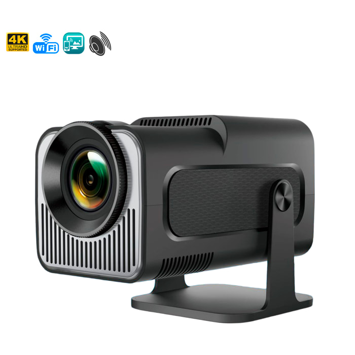 Mini proyector LCD HY320, soporte de 4K UHD, con wifi 6, duplicación de pantalla para iOS y Android. De 40 a 200 pulgadas, 160 lm. Con mando a distancia.