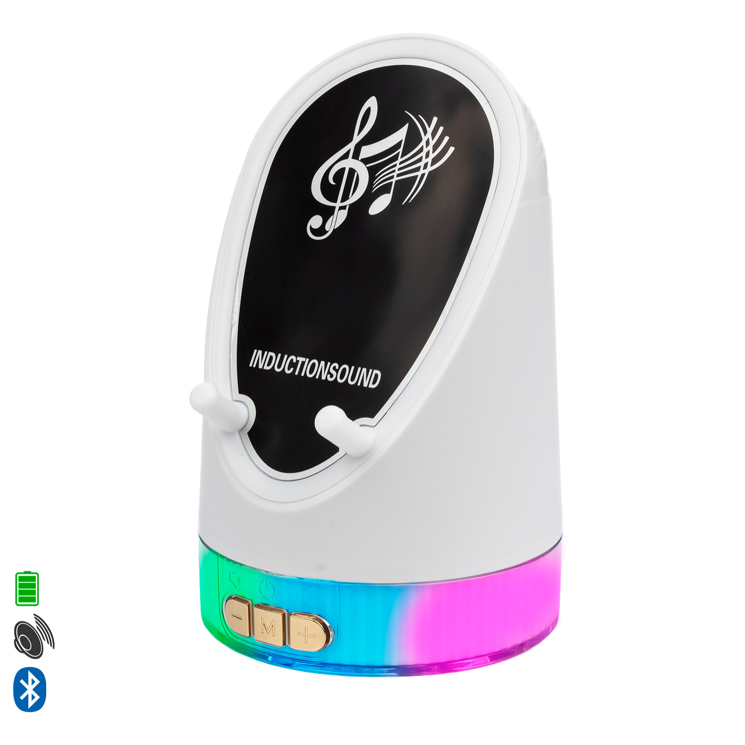 Altavoz H48 con tecnología de inducción inteligente que amplifica el sonido al colocar el móvil encima. Con Bluetooth y luces LED multicolor.