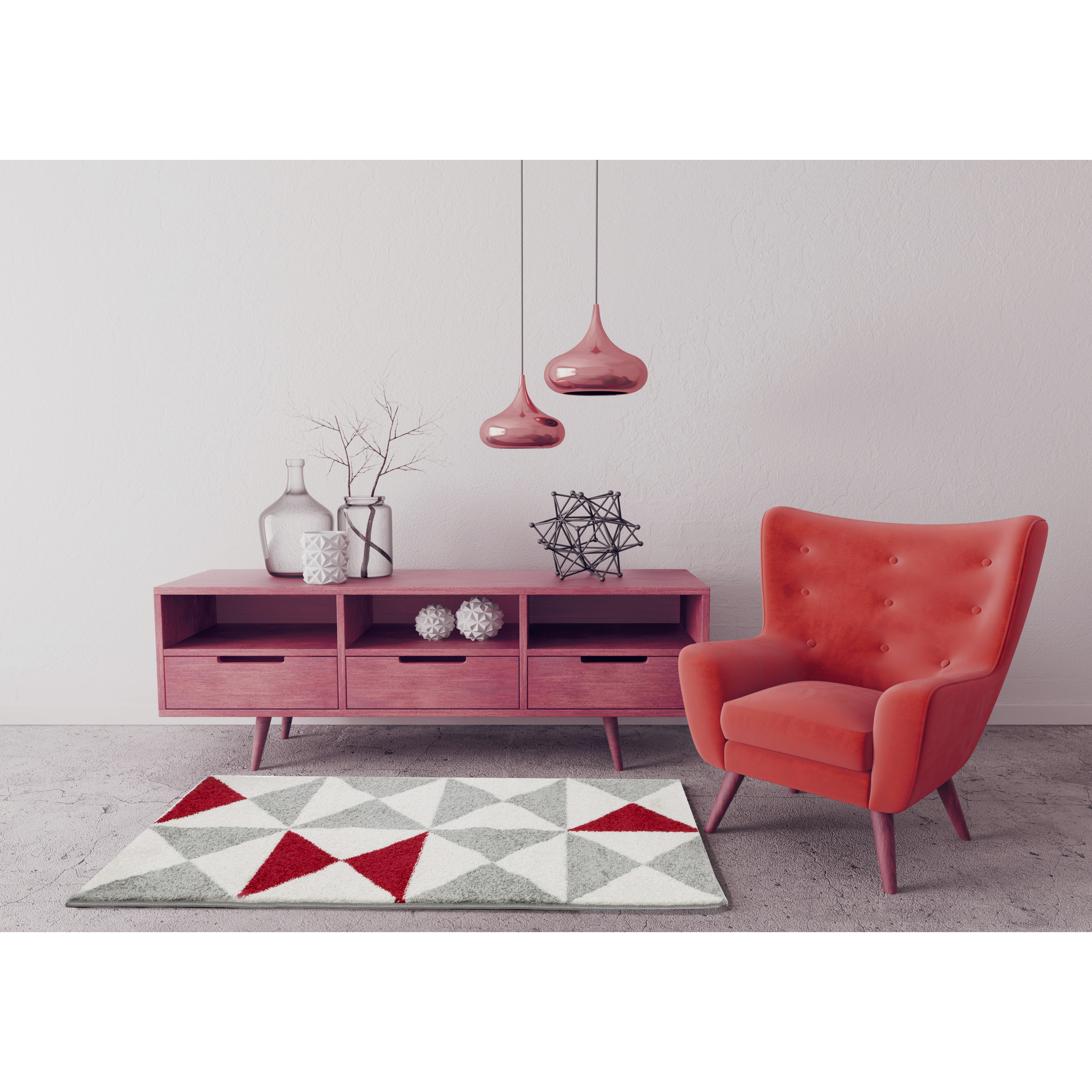 Forsa - Tapis de salon moderne à motif graphique rouge et gris