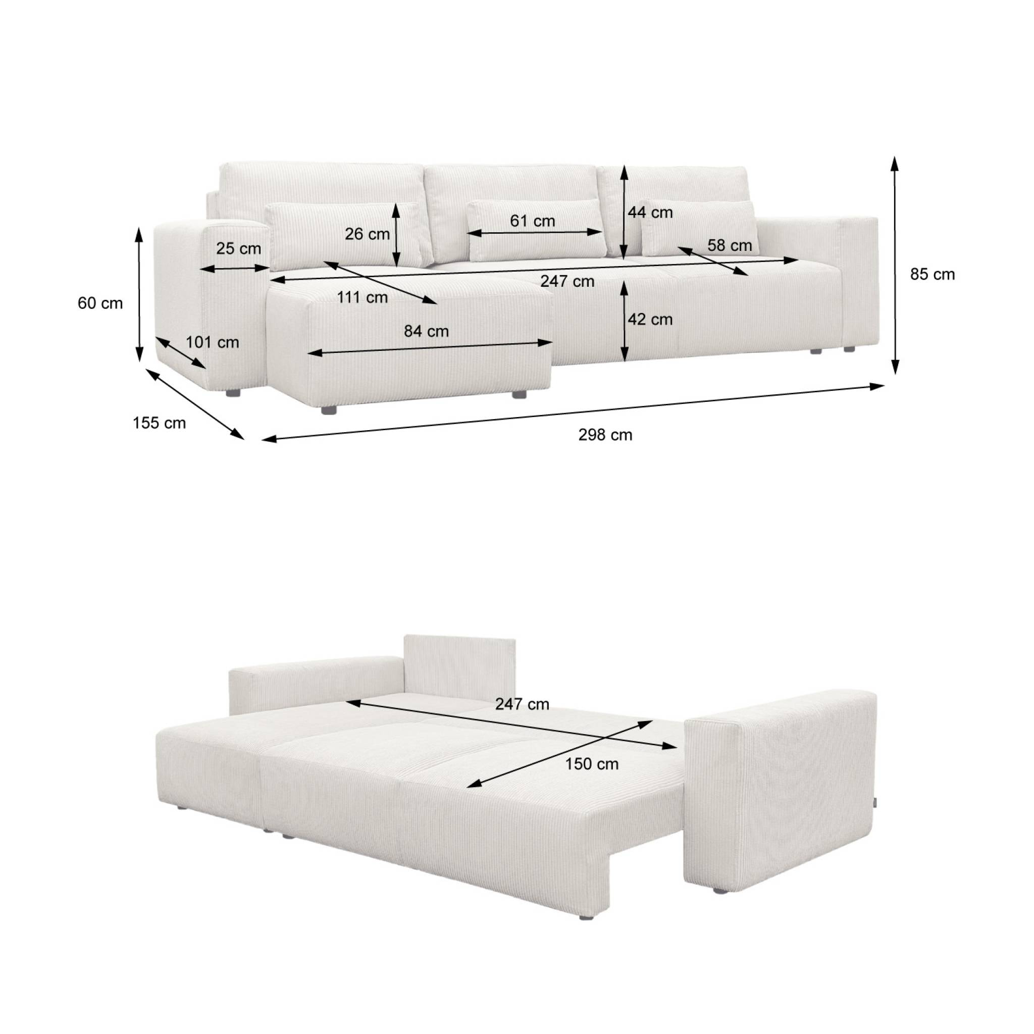 Canapé d'angle convertible réversible 3 places tissu chenille avec coffre THEO