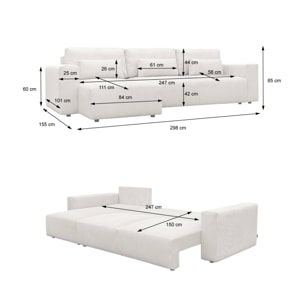 Canapé d'angle convertible réversible 3 places tissu chenille avec coffre THEO