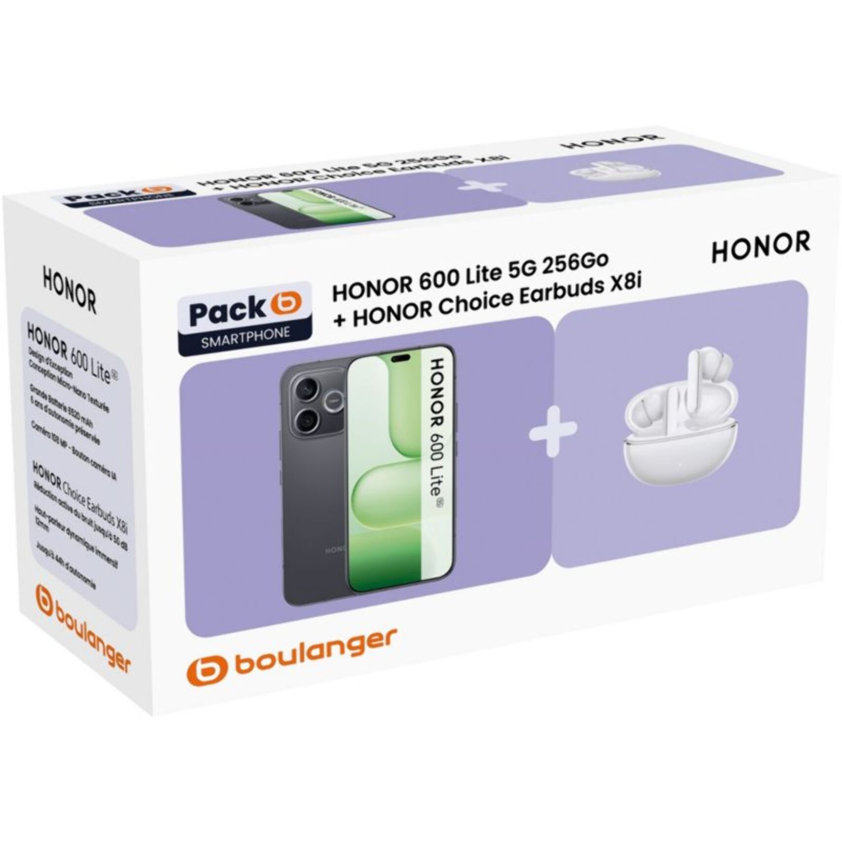 Smartphone HONOR Pack 600 Lite 5G 256Go Noir + Honor Choice Earbuds X8I