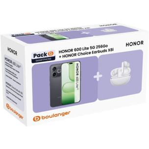 Smartphone HONOR Pack 600 Lite 5G 256Go Noir + Honor Choice Earbuds X8I