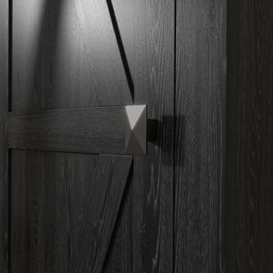 Armoire de cuisine style campagne chic porte 3 étagères réglables - dim. 43L x 40l x 121H cm - MDF noir