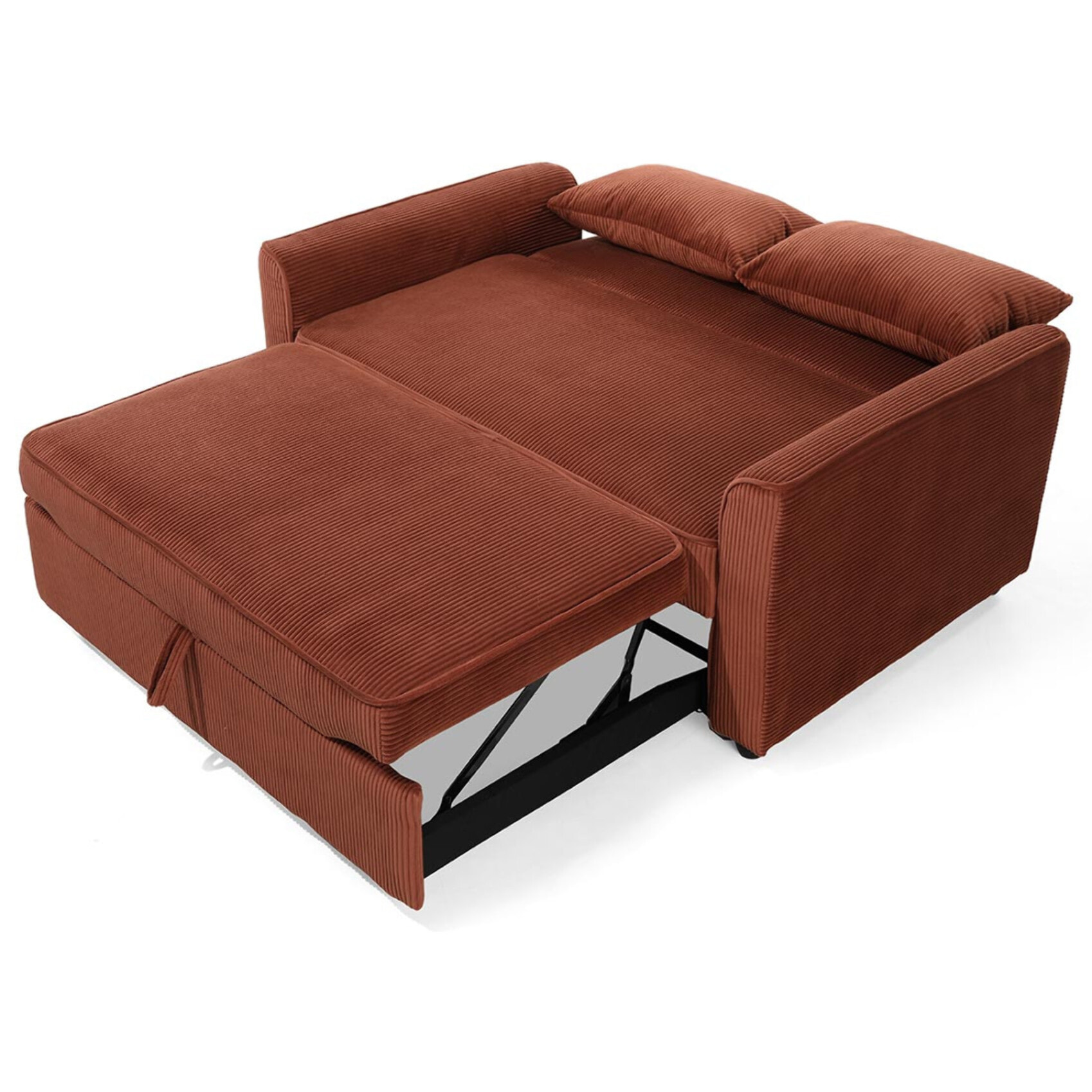 Ernest - Canapé droit 2 places convertible en velours côtelé - Terracotta