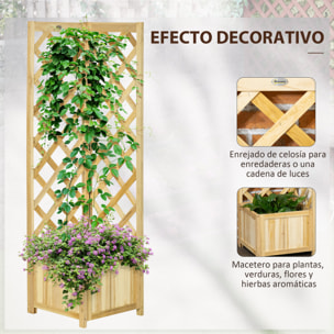 Jardinera con Enrejado de Madera Macetero Exterior para Esquina Jardinera Elevada para Plantas Trepadoras en Patio Terraza 40x40x145 cm Natural