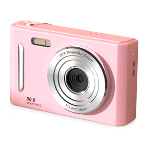 Cámara infantil M26 de fotos y video con flash. 50 mpx y video FHD. Zoom digital 16x, cámara trasera para selfies, juegos incorporados.