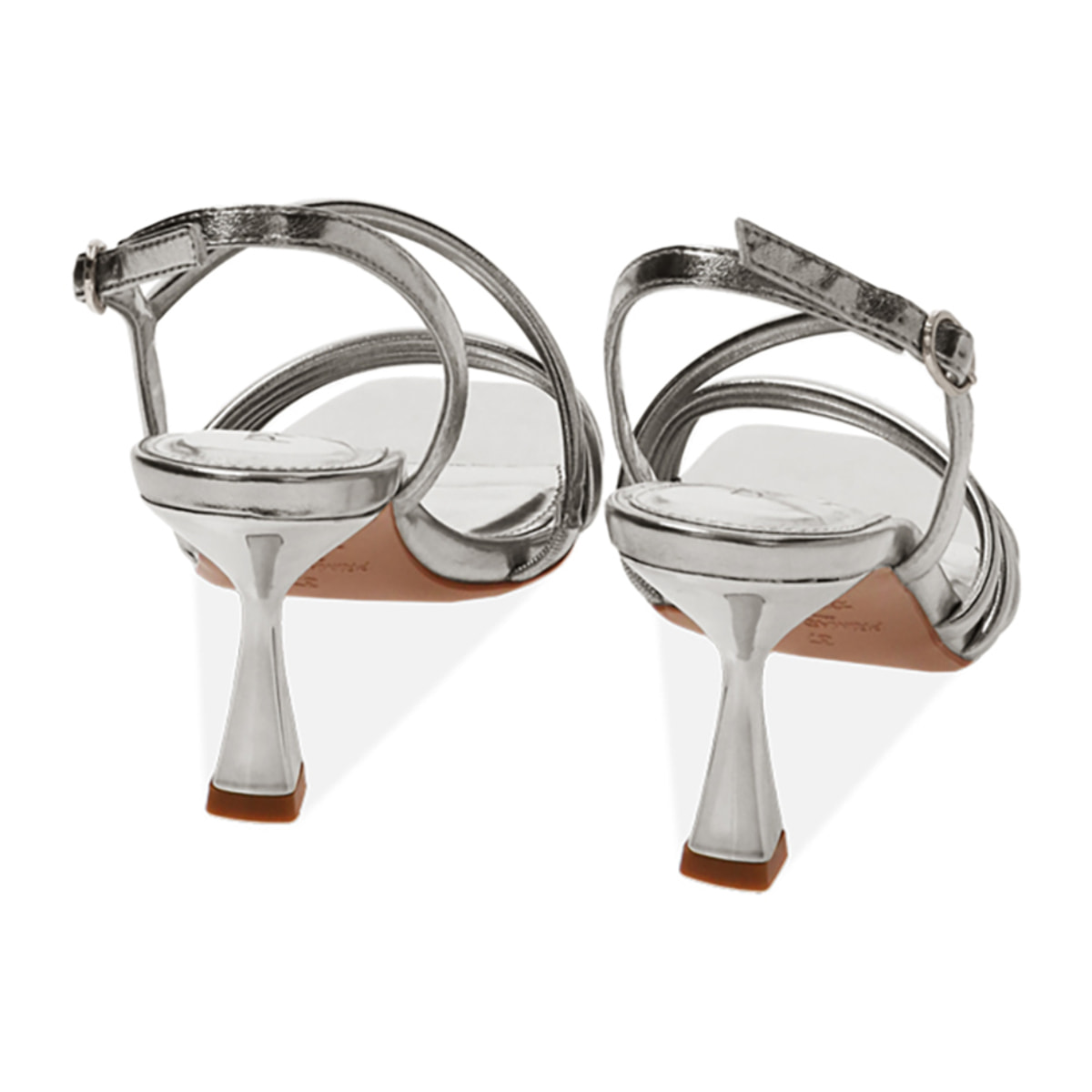Sandali argento laminato, tacco 7,5 cm