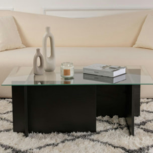 Table basse verre déstructurée – effet bois noir, H. 40 cm SALTA