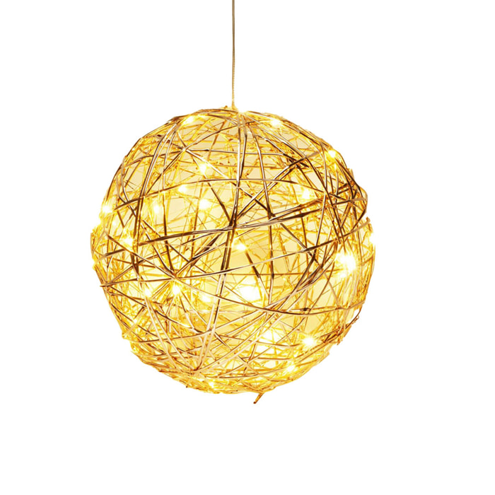 bola navideña luminosa color oro champagne con 40 luces led en blanco cálido 25cm