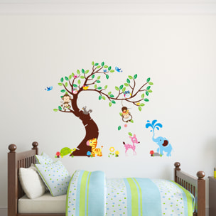 Stickers Muraux décoration adhésifs géant pour enfant - arbre, singes et éléphant