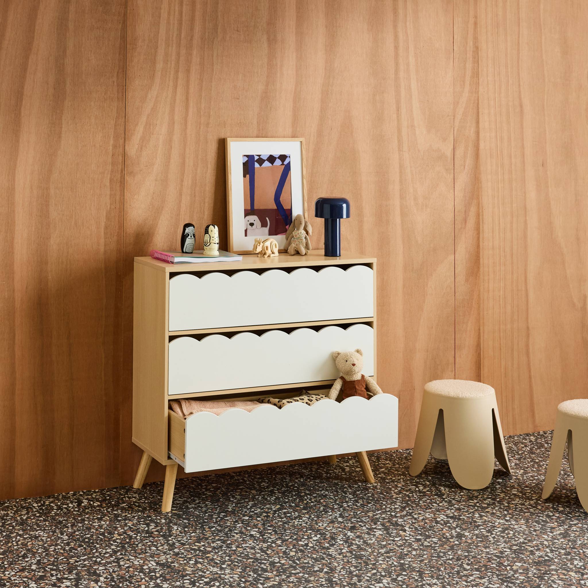 Commode enfant décor bois 3 tiroirs AZUR