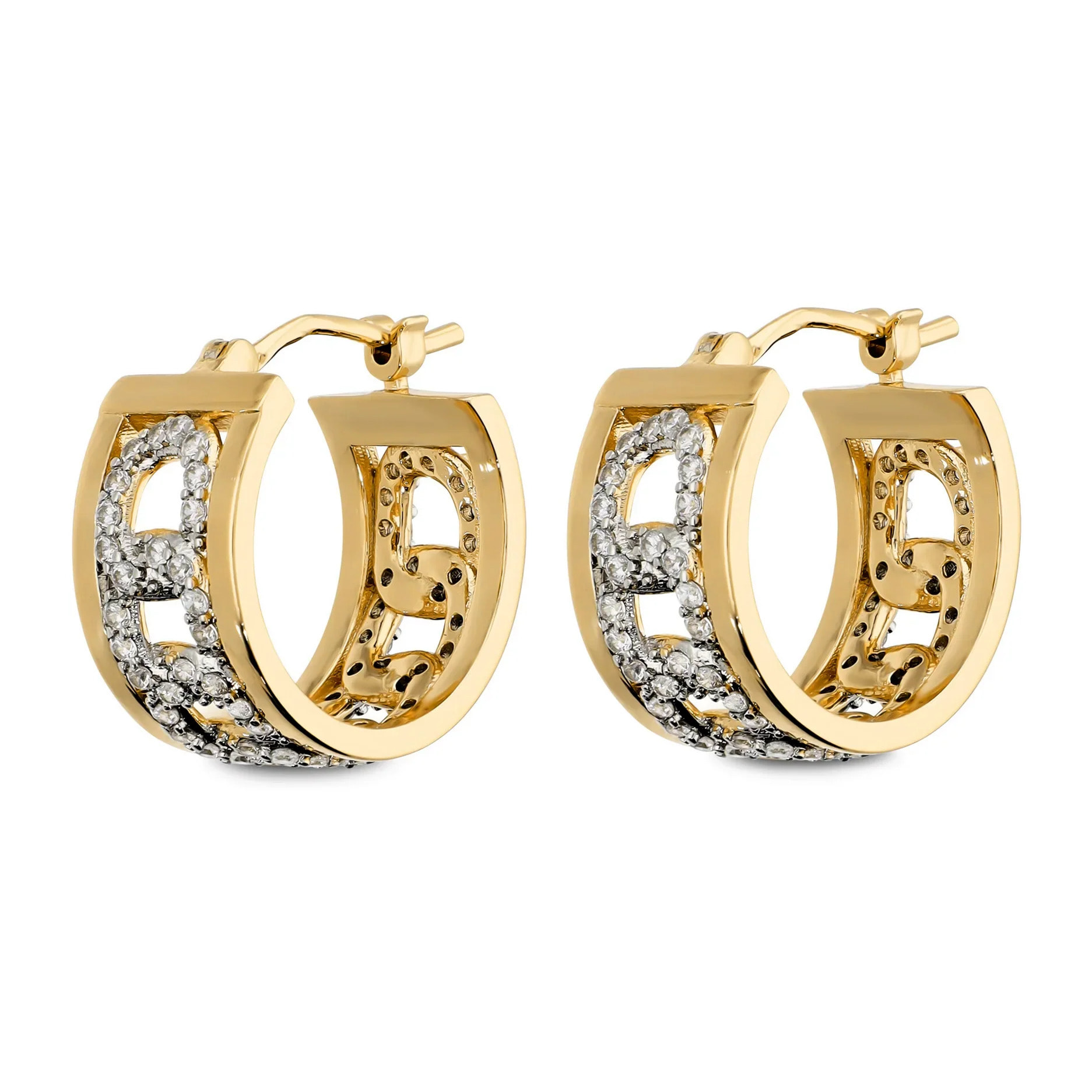 Orecchini a Cerchio Maglia Grumetta con Pavé di Cubic Zirconia placcati Oro Rosa 18Kt