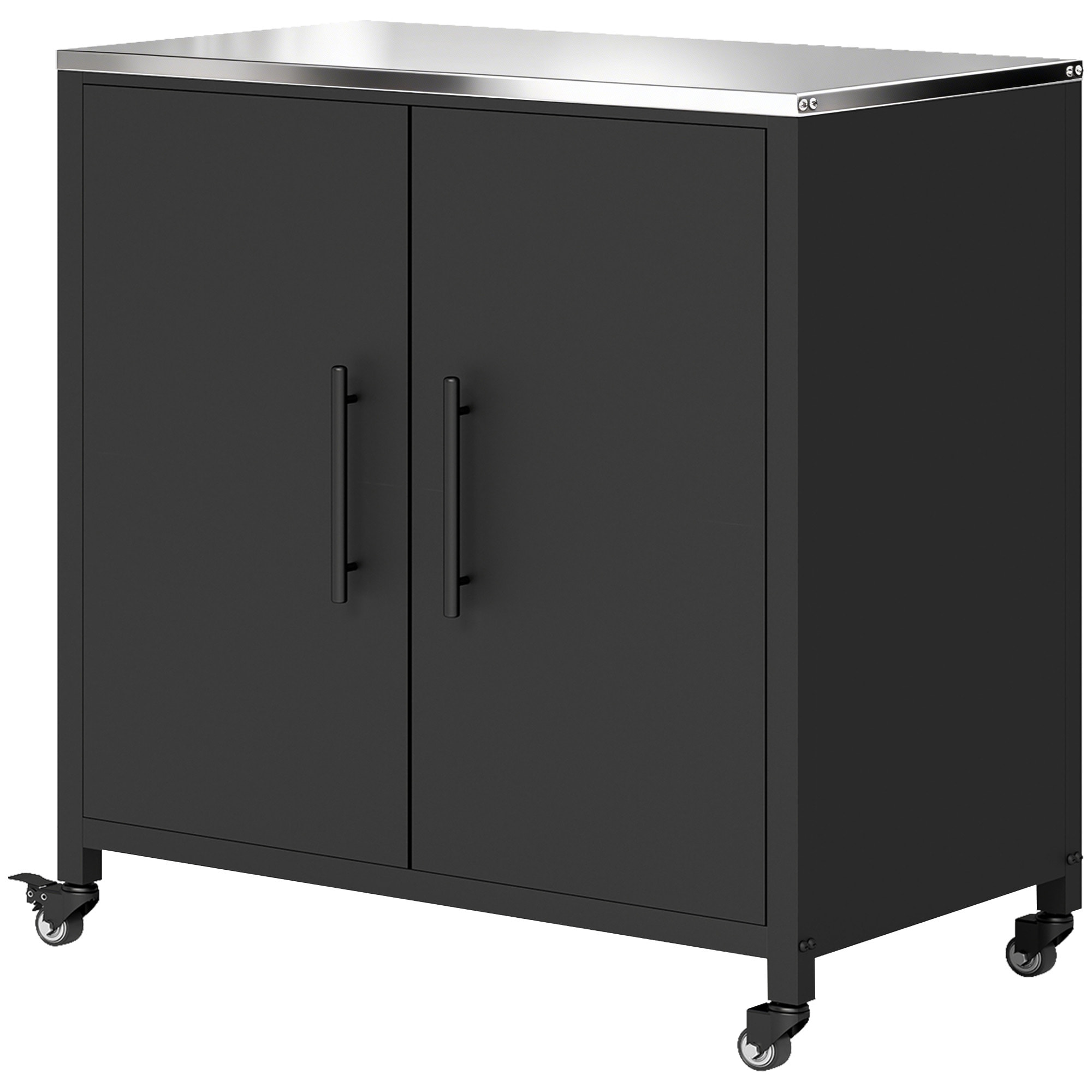 Meuble de Rangement de Jardin en Métal avec Roulettes Noir