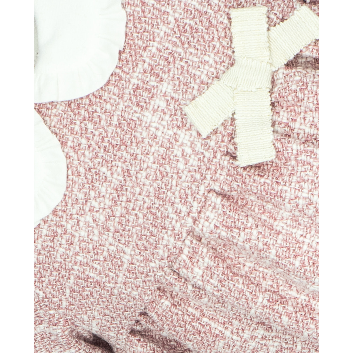 VESTIDO BEBÉ TWEED ROSA CON CUELLO BLANCO Y LAZO