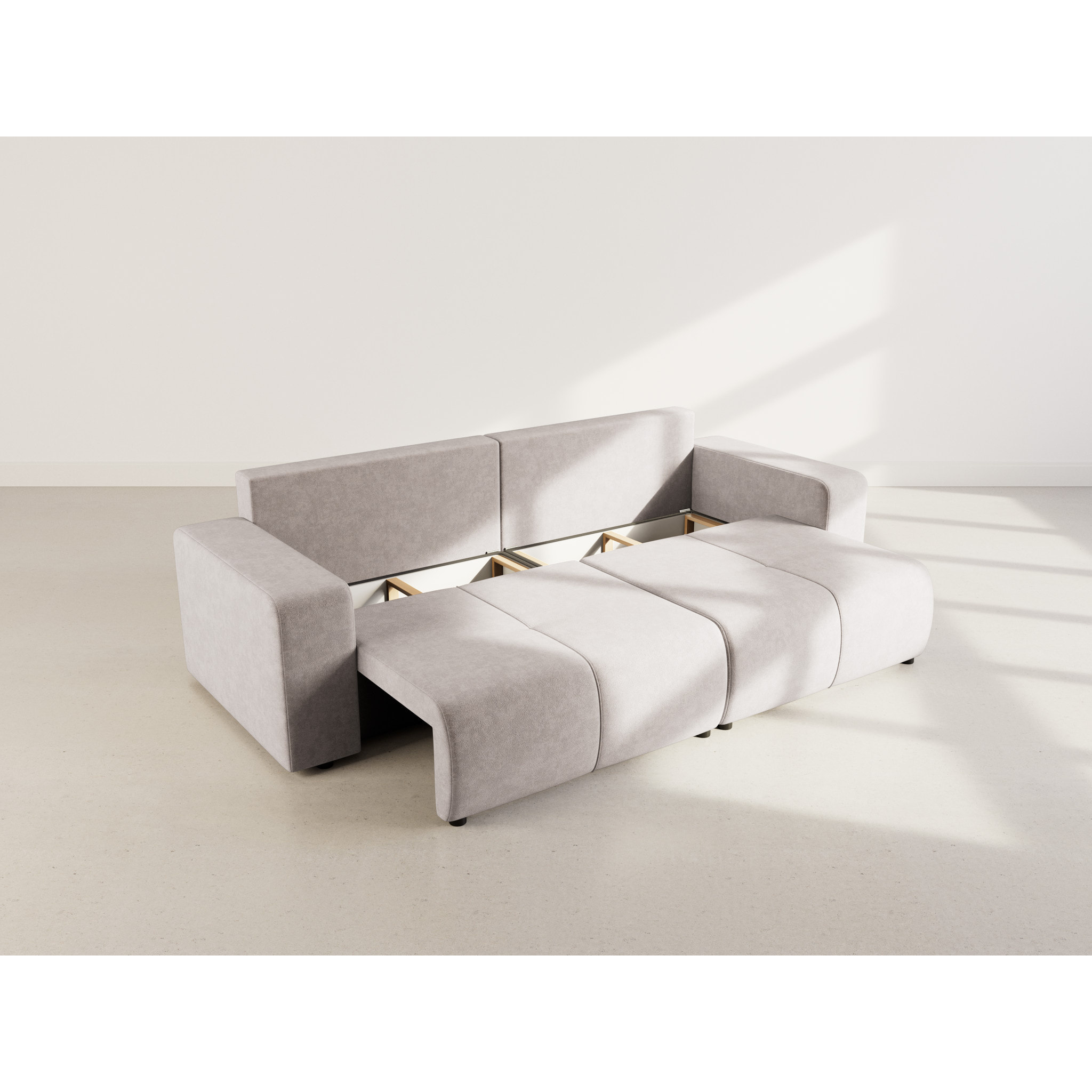 Nicole - Canapé droit 4 places convertible avec coffre en tissu - Gris clair