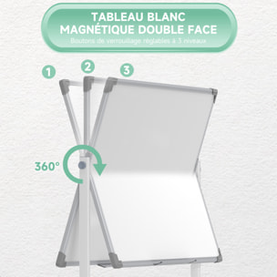 Tableau blanc magnétique sur roulettes double face - tableau rotatif avec étagère - nombreux accessoires inclus