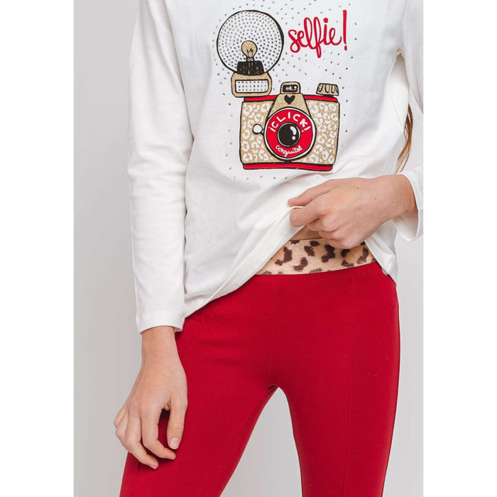 Leggings de Mujer con Cintura de Estampado Animal en Rojo