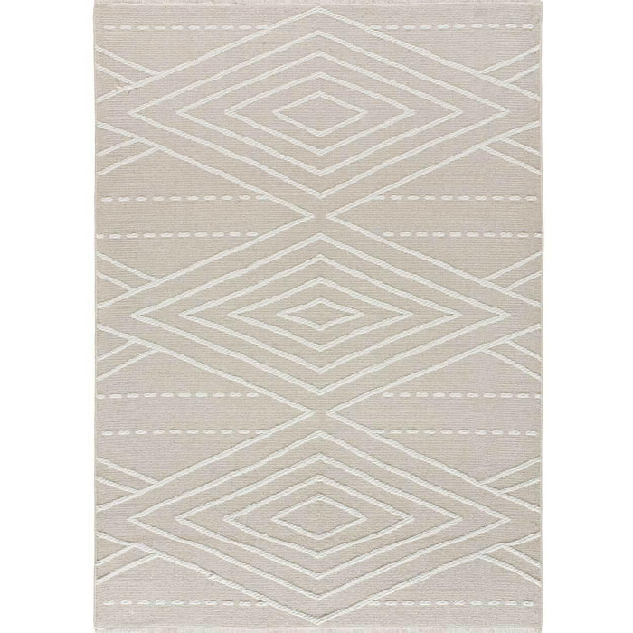 LUX Alfombra geométrica en estilo étnico en color blanco, varias medidas disponibles.