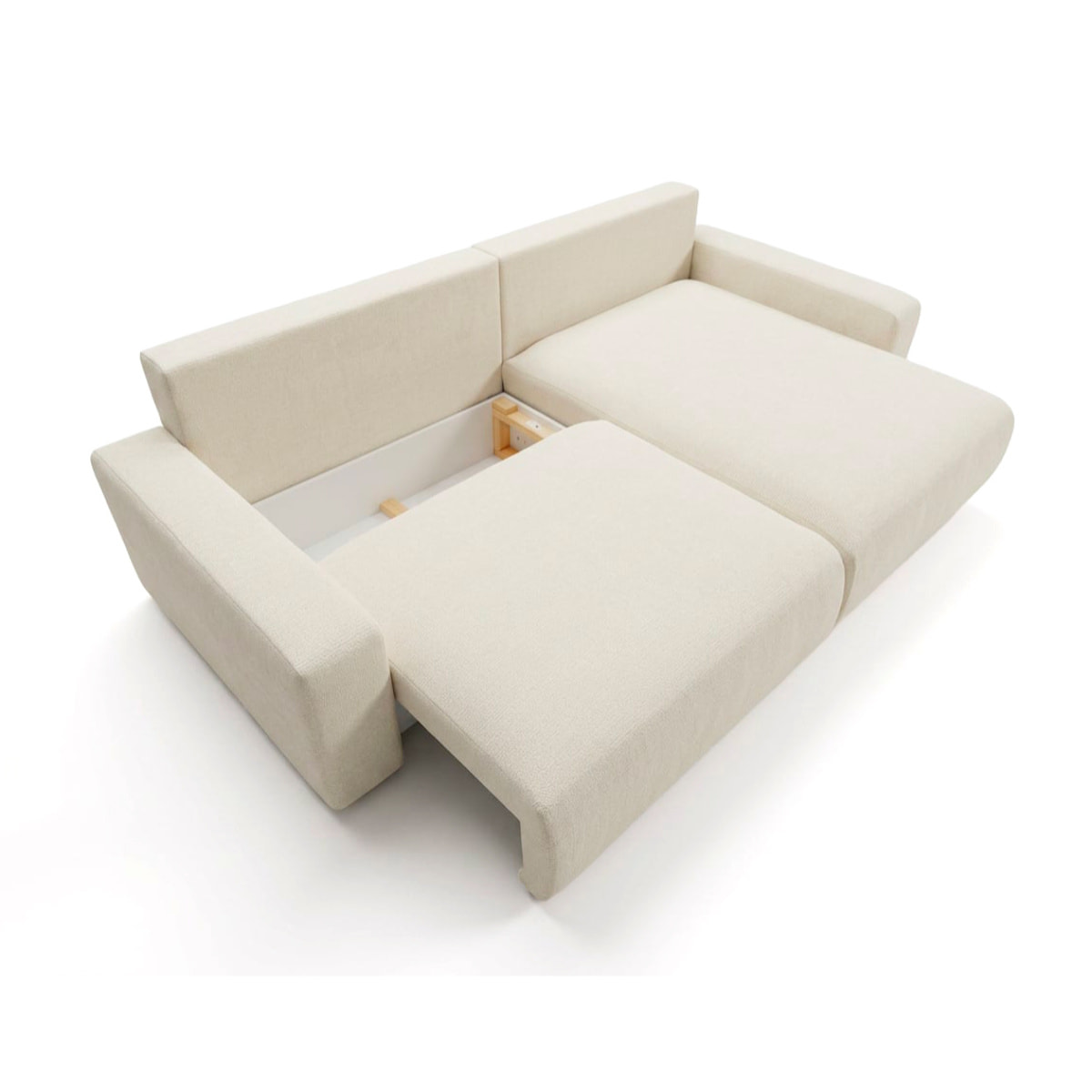 Mini Pivoine - Canapé d'angle réversible 4 places convertible avec coffre en velours texturé - Beige