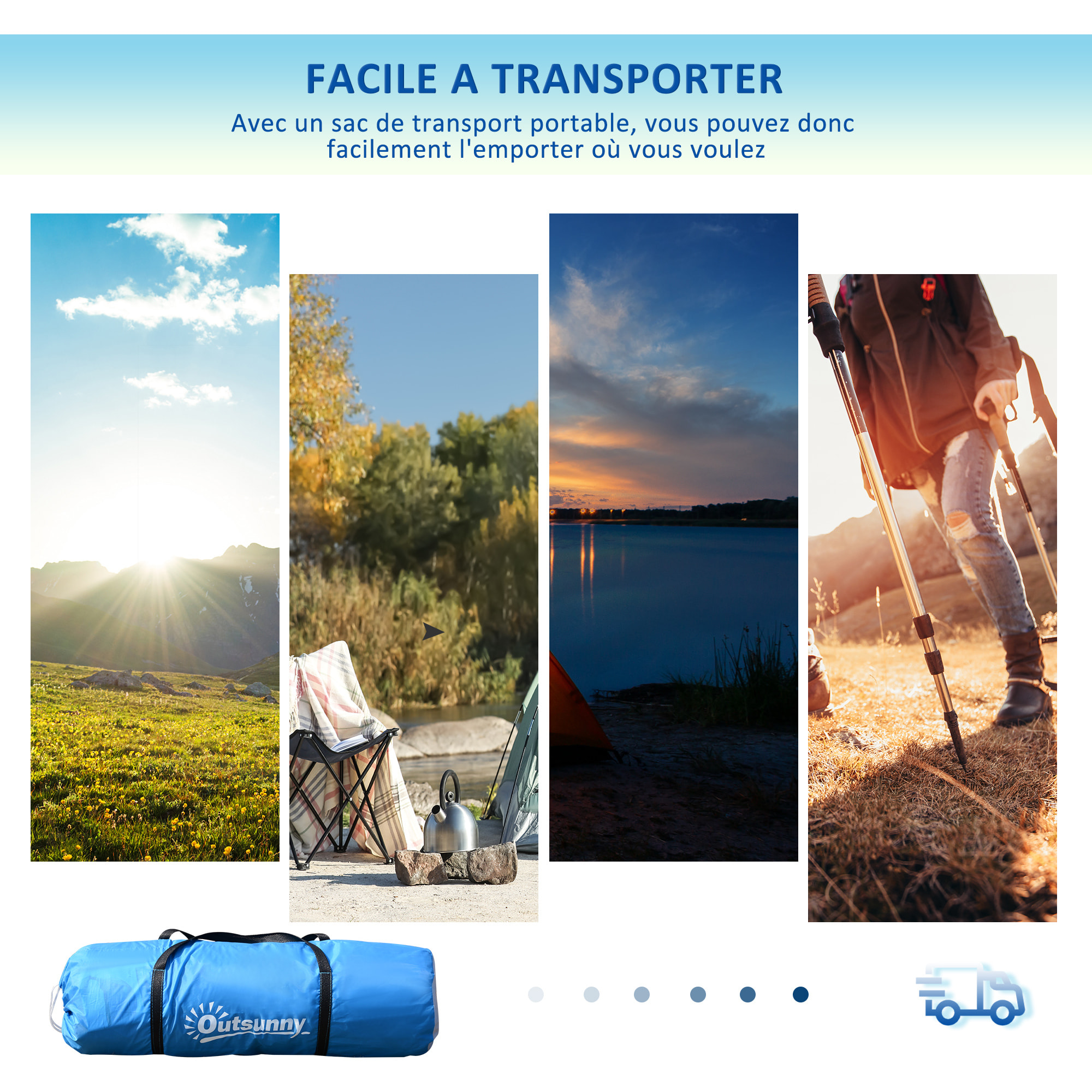 Tente de camping familiale 4-6 personnes 2 cabines fenêtre grande porte 4,3L x 2,4l x 1,7H m bleu blanc